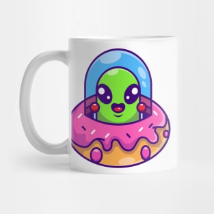 Cute alien flying with spaceship ufo doughnut cartoon Mug